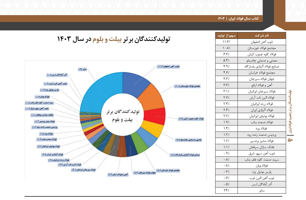 ۱۰ شرکت، بیش از نیمی از شمش کشور را تولید کردند